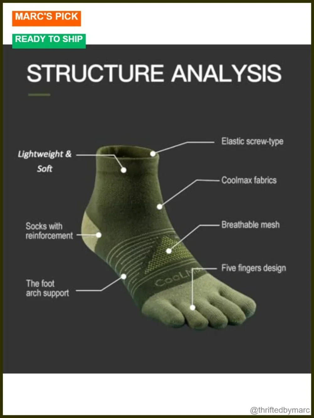 Cool-Max Toe Socks for Running Athletic Breathable 3 Pairs Quarter